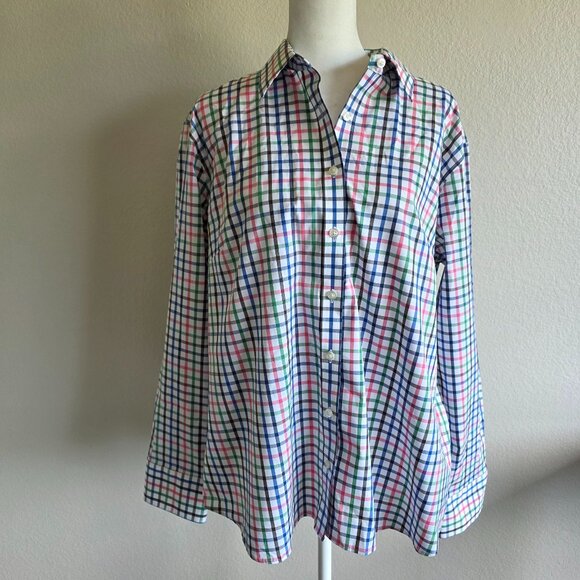 NEW Lands' End No Iron Stretch Button Up Shirt Check Colorful Women Plus Size 18 - Picture 1 of 9